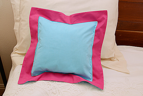 Hemstitch Multicolor Baby Square 12x12". Aqua Raspberry Sorbet